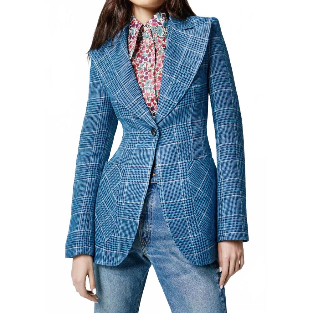 NEW SMYTHE patch pocket birkin blazer in indigo glen check - Picture 1 of 3
